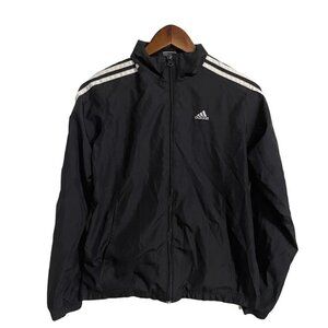 Adidas Womens Black Full Zip 3 Stripe Logo Pockets Full Zip Track Jacket Small